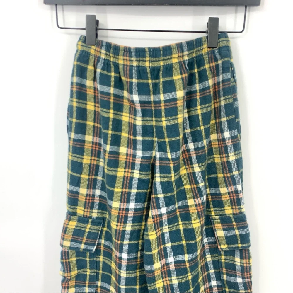 LL Bean Kids Youth Size 8 Medium Pants Pajama Sleep Cargo‎ Flannel Blue Plaid
